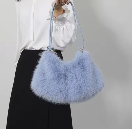 FAUX RABBIT FUR HANDBAG