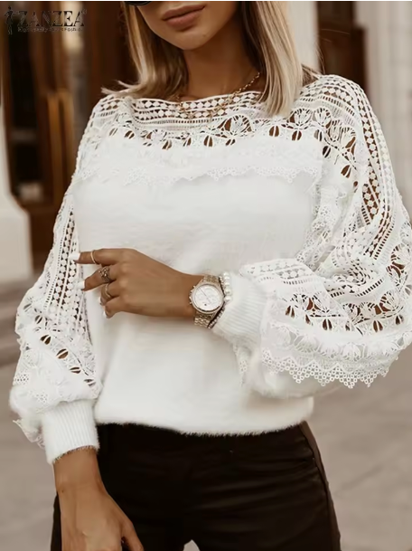 ELEGANT LACE PATCHWORK SWEATER